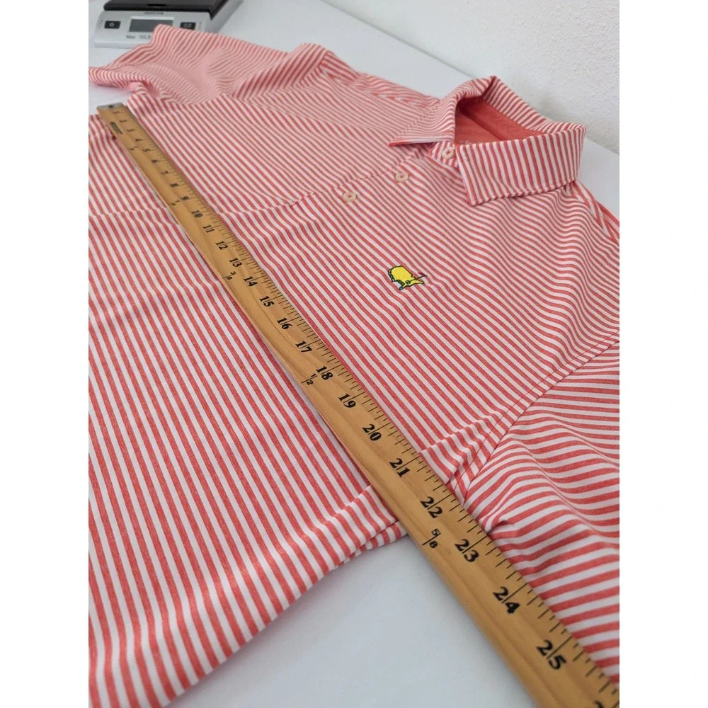 Masters Tech Mens Golf Polo Shirt Large Orange White Striped Short Sleeve Logo - Picture 8 of 10